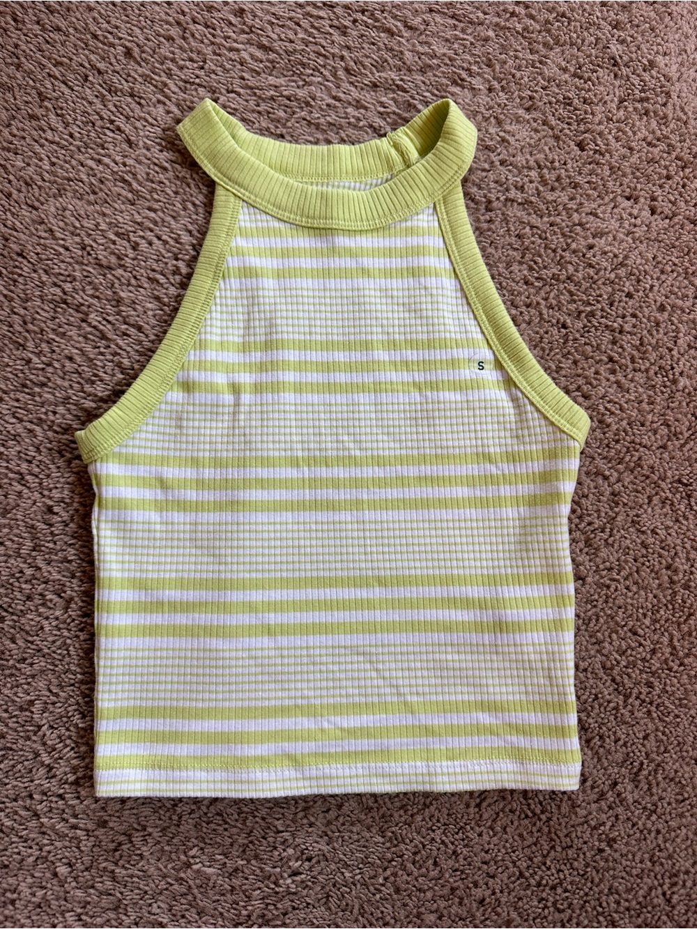 Striped Rib Tank Top in Lime & White.